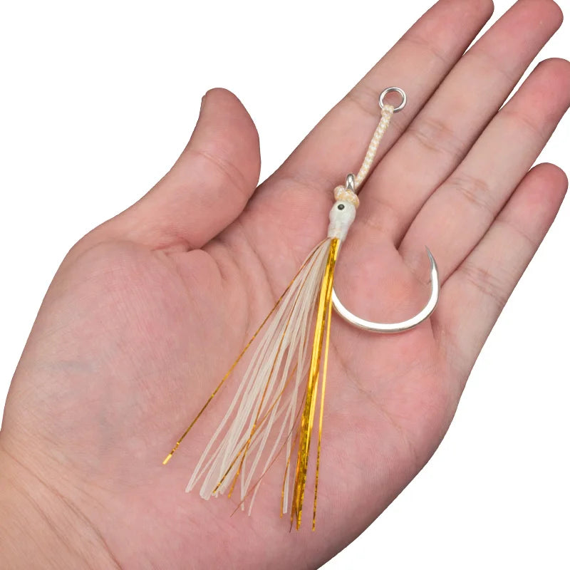 3PCS/Bag Assist Hooks 3/0‑9/0 Glow Squid Octopus Single Hook Saltwater Heavy Metal Jigging