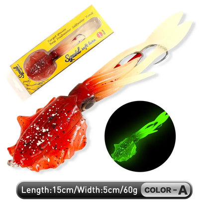 60g Soft Squid Bait Fishing Trolling Lure Octopus Head Jigs Luminous UV Squid Jig
