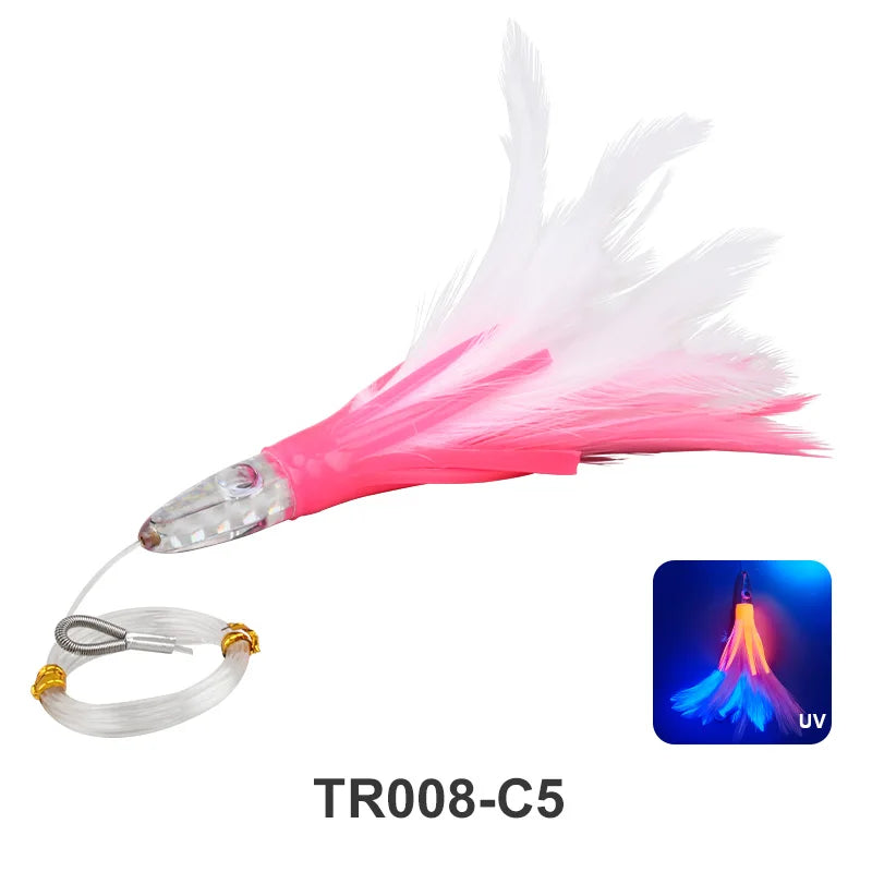 160mm/46g Feather Trolling Lure, Resin Fish Head UV Bionic Spanish Mackerel Sea Fishing Bait for Saltwater Trolling Fishing