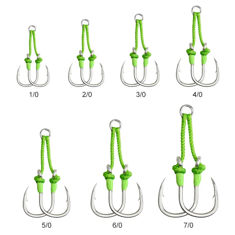 2PC Assit Hooks 360-degree PE tie line sea fishing with high-carbon steel iron plate auxiliary double hook
