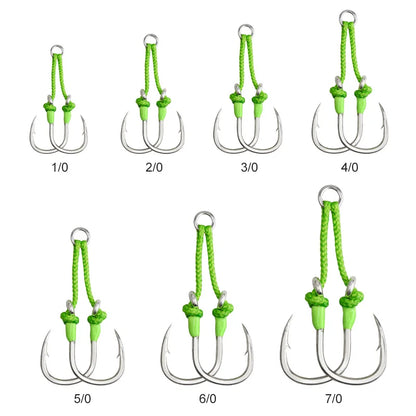 2PC Assit Hooks 360-degree PE tie line sea fishing with high-carbon steel iron plate auxiliary double hook