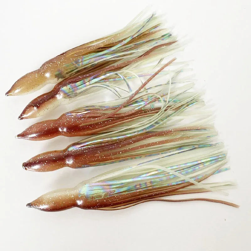 5PCS Bullet Head Squid Skirt Soft Plastic Bait | Saltwater Jigging Lure for Tuna & Sea Bass | 6" 7" Large Size | Puncture-Proof