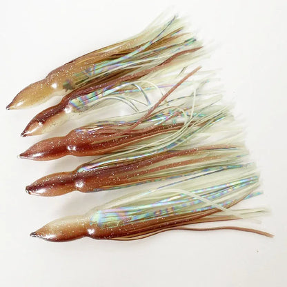 5PCS Bullet Head Squid Skirt Soft Plastic Bait | Saltwater Jigging Lure for Tuna & Sea Bass | 6" 7" Large Size | Puncture-Proof
