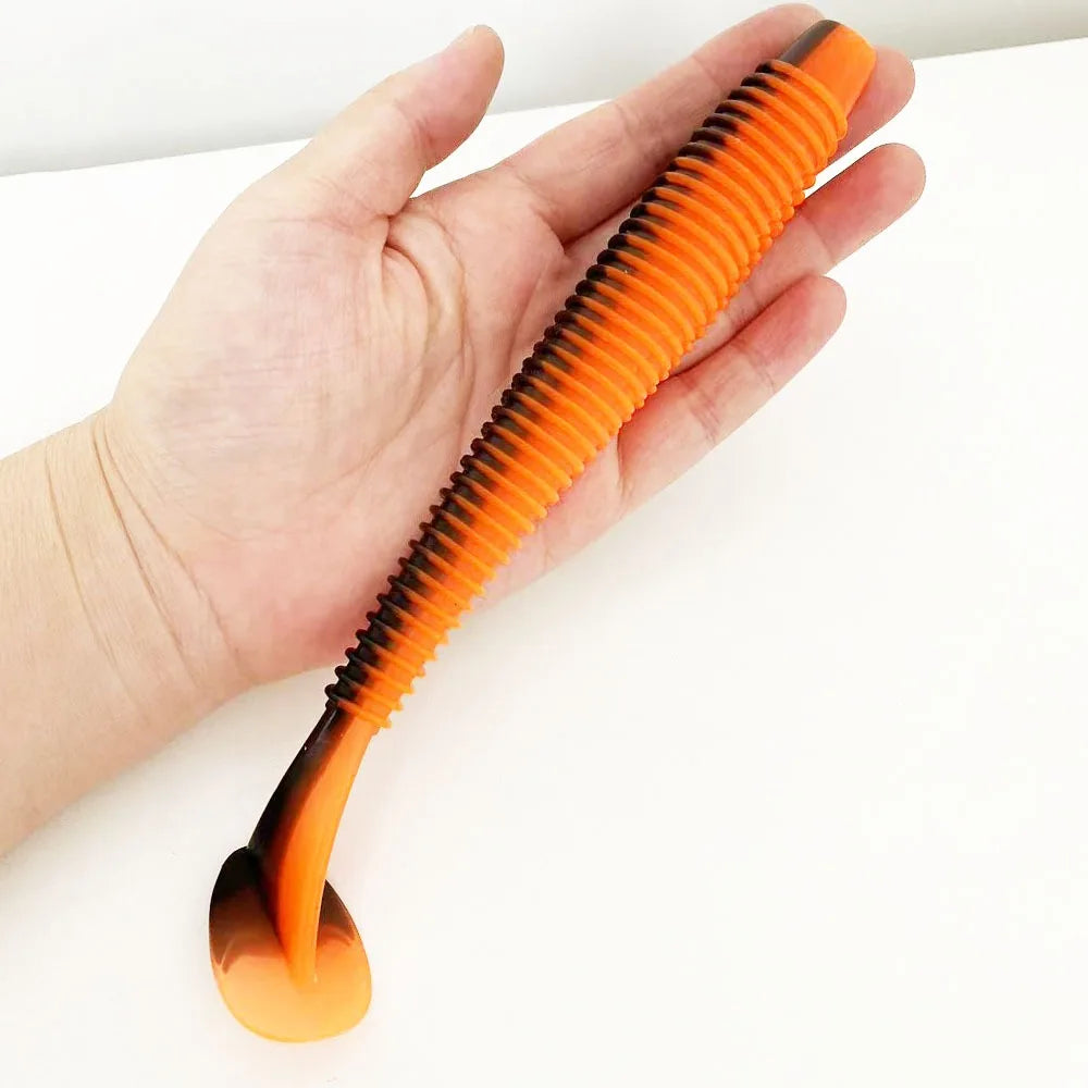 3PCS  16cm/20cm Large Ribbed T-Tail Soft Lure, Realistic Fishing Bait, Slow-Sink Design, Suitable for All Water Layers