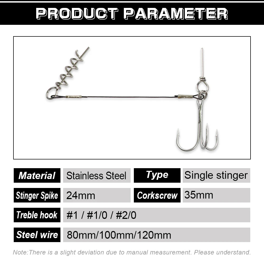 2PC Stinger Wire Trace Leader With Screw Treble Hook For Soft Bait