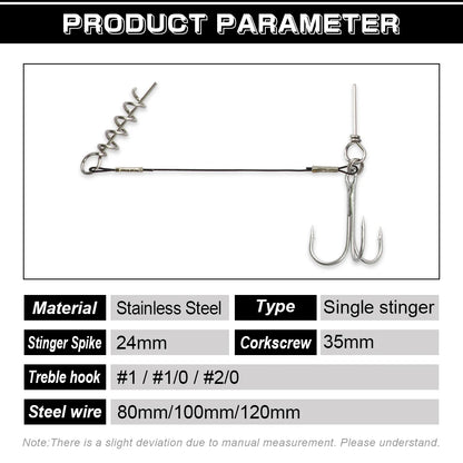 2PC Stinger Wire Trace Leader With Screw Treble Hook For Soft Bait