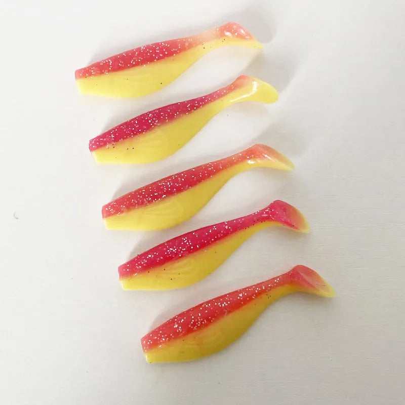 5PCS  6cm T-Tail Soft Bait, Sinking Fish Shaped Worm, Slow Sinking & Wobbling Action, All Water Layer Search