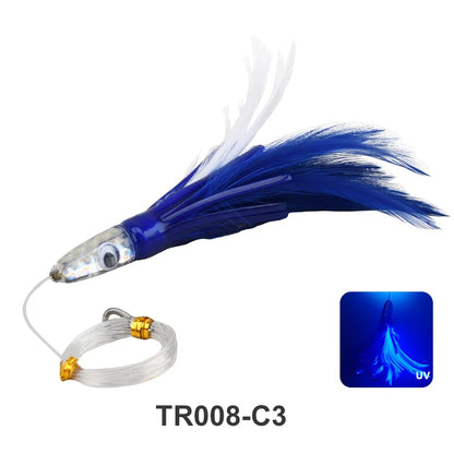 160mm/46g Feather Trolling Lure, Resin Fish Head UV Bionic Spanish Mackerel Sea Fishing Bait for Saltwater Trolling Fishing