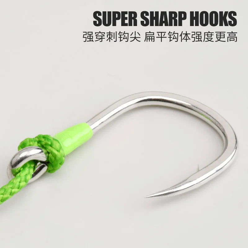 4PC Single Assit Hooks High-carbon steel sea fishing, PE binding line
