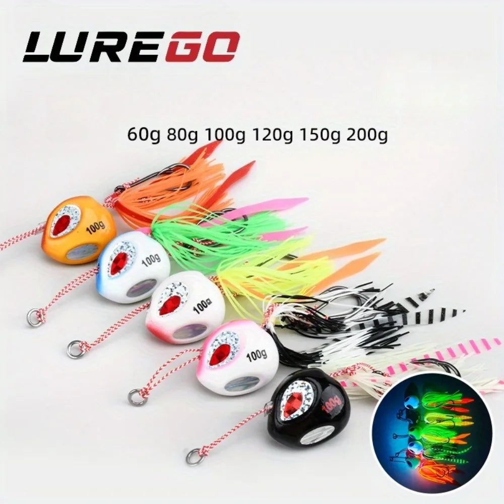 Slow Jigging Metal Lure 60-200g - Full Water Column Sinking Bait with Hook Rig ，Tail color random