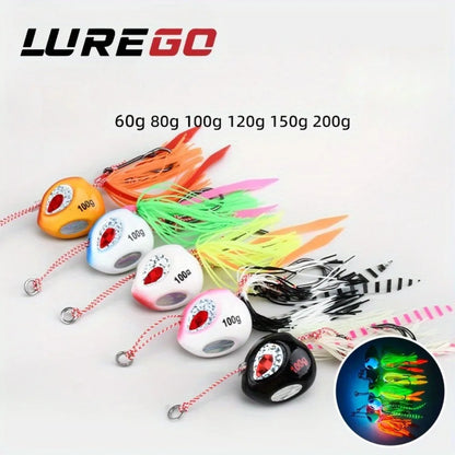 Slow Jigging Metal Lure 60-200g - Full Water Column Sinking Bait with Hook Rig ，Tail color random