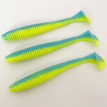 3PCS  16cm/20cm Large Ribbed T-Tail Soft Lure, Realistic Fishing Bait, Slow-Sink Design, Suitable for All Water Layers