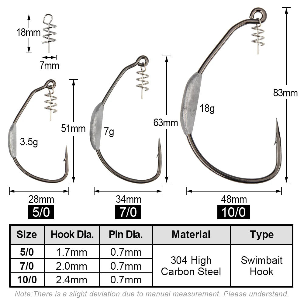 Raptor Hooks Heavy Duty Weighted Weedless Swimbait Hooks 5/0 7/0 10/0 Wide Gap Soft Bait Hooks Fresh Saltwater Fishing