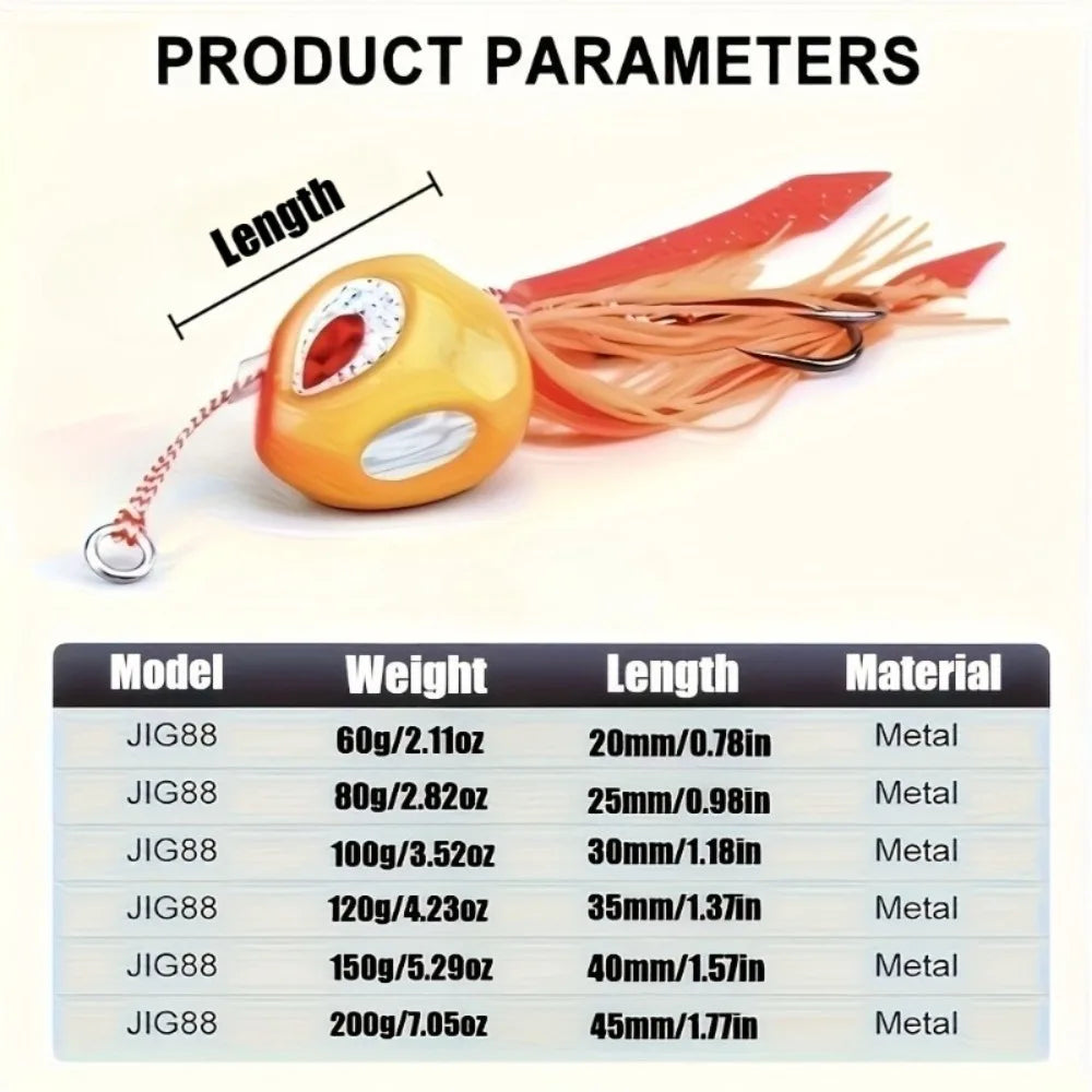 Slow Jigging Metal Lure 60-200g - Full Water Column Sinking Bait with Hook Rig ，Tail color random
