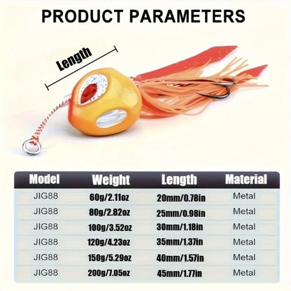 Slow Jigging Metal Lure 60-200g - Full Water Column Sinking Bait with Hook Rig ，Tail color random