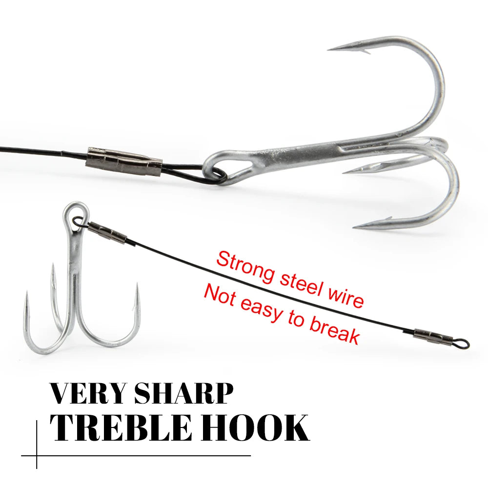 2PC Stinger Wire Trace Leader With Screw Treble Hook For Soft Bait