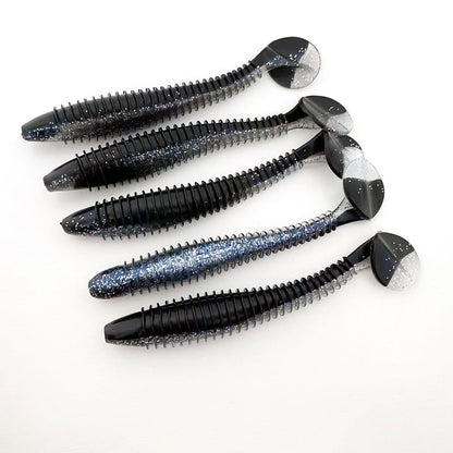5PCS   Threaded T-tail Soft Bait 12CM, Helical Disturbance, All-Water Level Search, Multi-color Options Available.