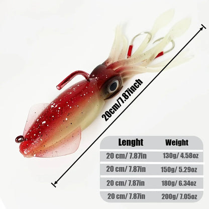 130g-200g Weapon for Deep Sea Trolling, Soft Octopus Lure Heavy-Duty Bait with Internal Sinker Targeting Trophy Fish