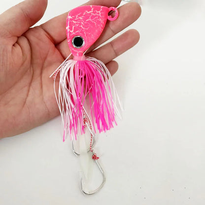 100g-250g Jigging Lure | Offshore Saltwater Jigging Lure with Squid Skirt Double Hooks