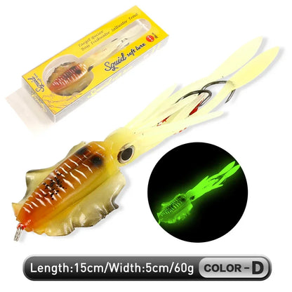 60g Soft Squid Bait Fishing Trolling Lure Octopus Head Jigs Luminous UV Squid Jig