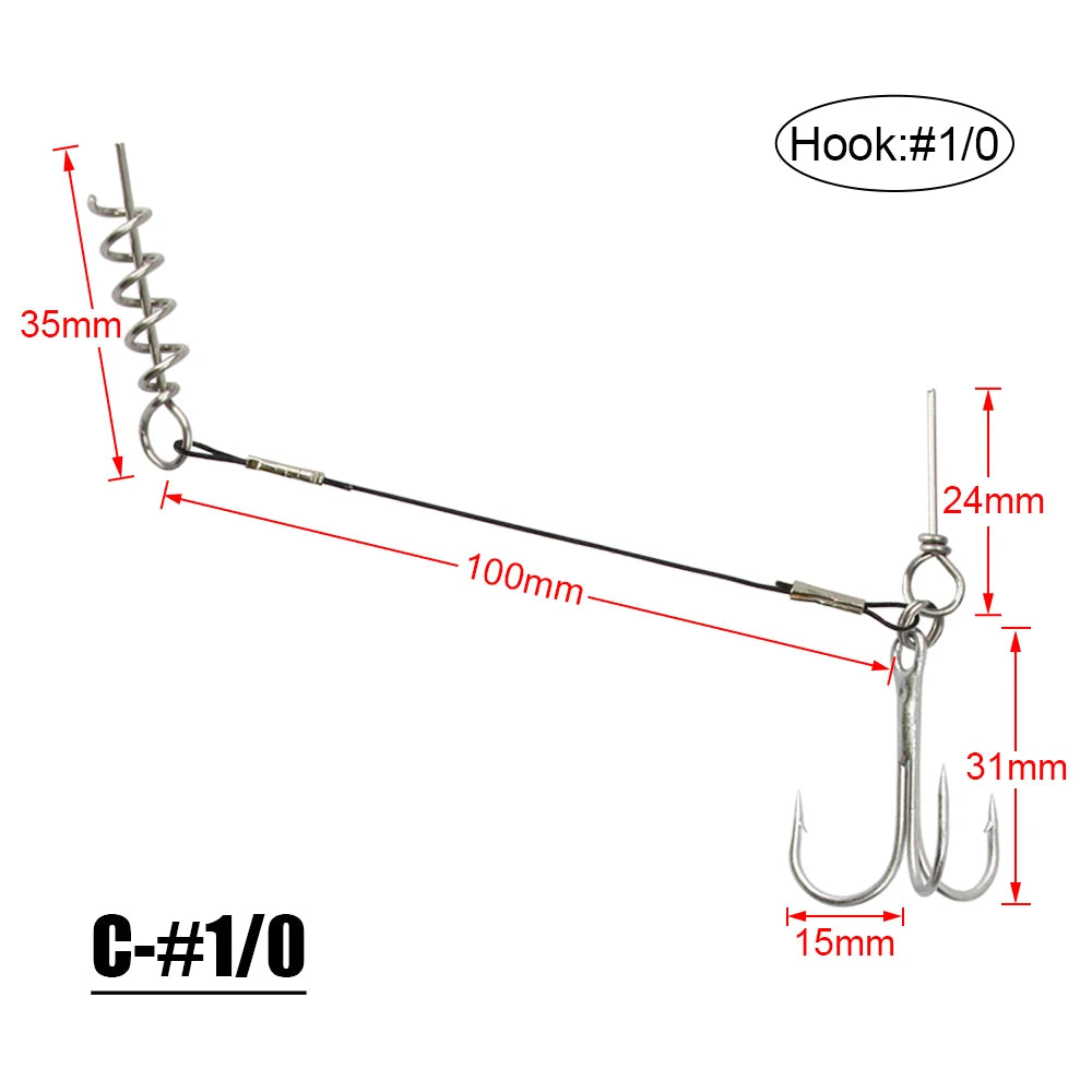 2PC Stinger Wire Trace Leader With Screw Treble Hook For Soft Bait