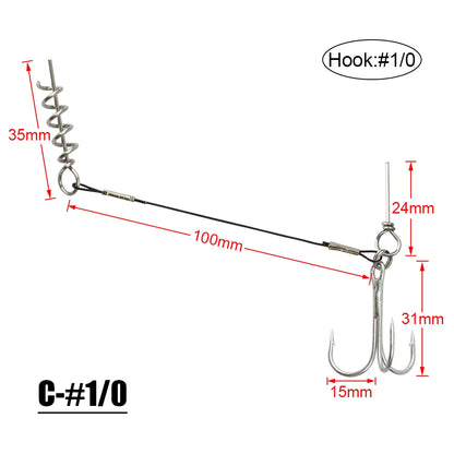 2PC Stinger Wire Trace Leader With Screw Treble Hook For Soft Bait