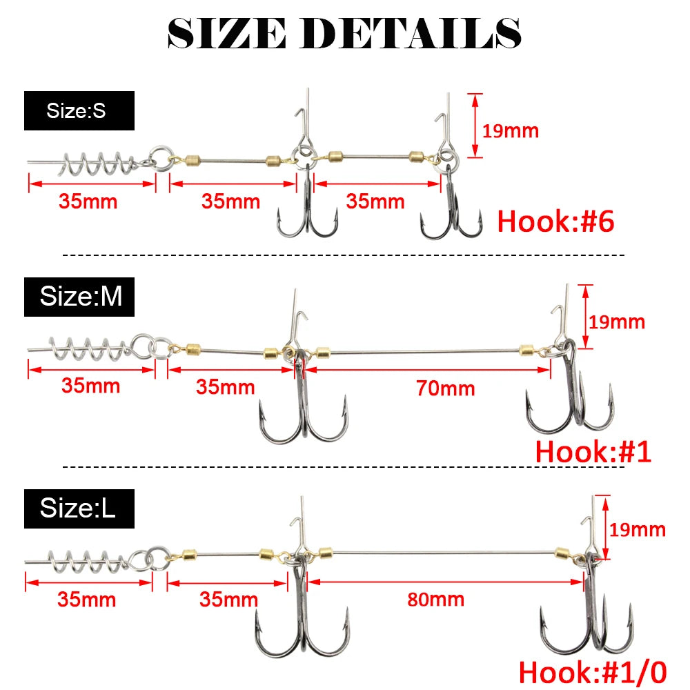 D01 Stinger Fishing Rig Hook for Big Shad Swimbait Center Pin Screw Pike Bass Trout Perch Bait