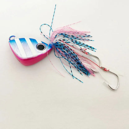 100g-250g Jigging Lure | Offshore Saltwater Jigging Lure with Squid Skirt Double Hooks