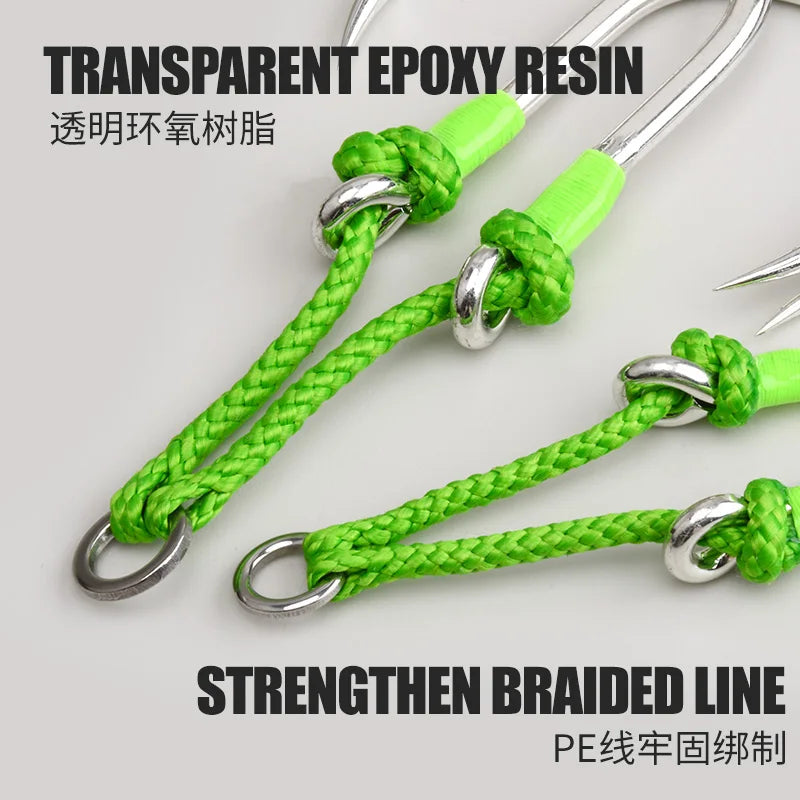 2PC Assit Hooks 360-degree PE tie line sea fishing with high-carbon steel iron plate auxiliary double hook