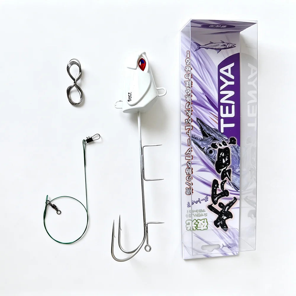50‑200g Glow Twin Hook Tenya Metal Jig Lure, Imitation Fish Head Boat Fishing Lure For Hairtail Cutlassfish