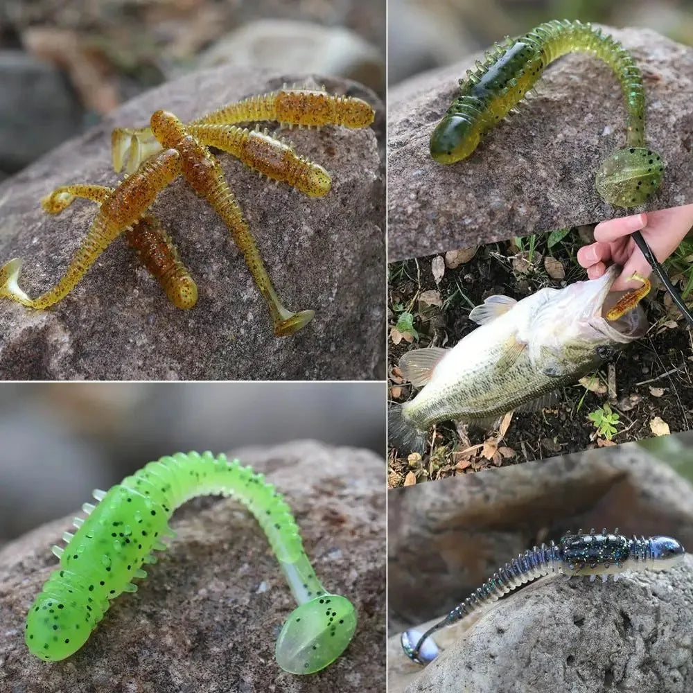 5PCS 10cm Sea Cucumber Style Ribbed Soft Lure with T-Tail