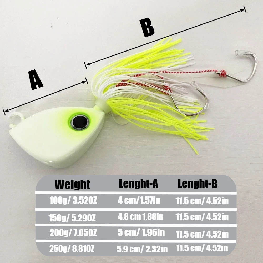100g-250g Jigging Lure | Offshore Saltwater Jigging Lure with Squid Skirt Double Hooks
