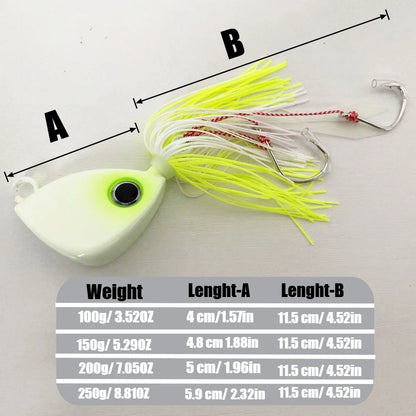 100g-250g Jigging Lure | Offshore Saltwater Jigging Lure with Squid Skirt Double Hooks