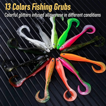 5PCS  3D Curl Grub Soft Lure | 9.4cm 4.1g Bionic Design with Two-Tone Eyes