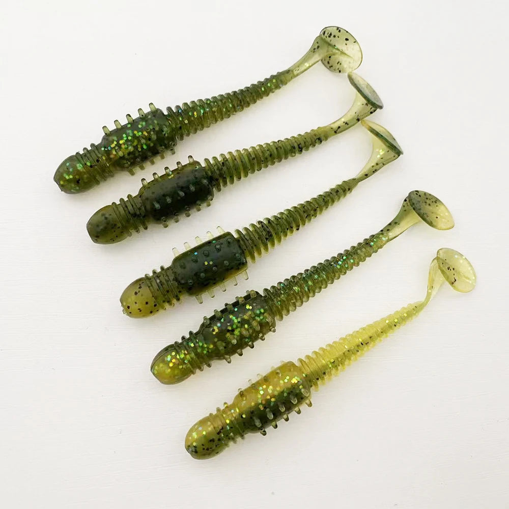 5PCS 10cm Sea Cucumber Style Ribbed Soft Lure with T-Tail