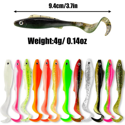 5PCS  3D Curl Grub Soft Lure | 9.4cm 4.1g Bionic Design with Two-Tone Eyes