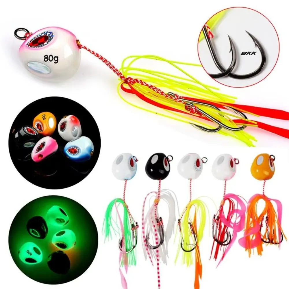 Slow Jigging Metal Lure 60-200g - Full Water Column Sinking Bait with Hook Rig ，Tail color random