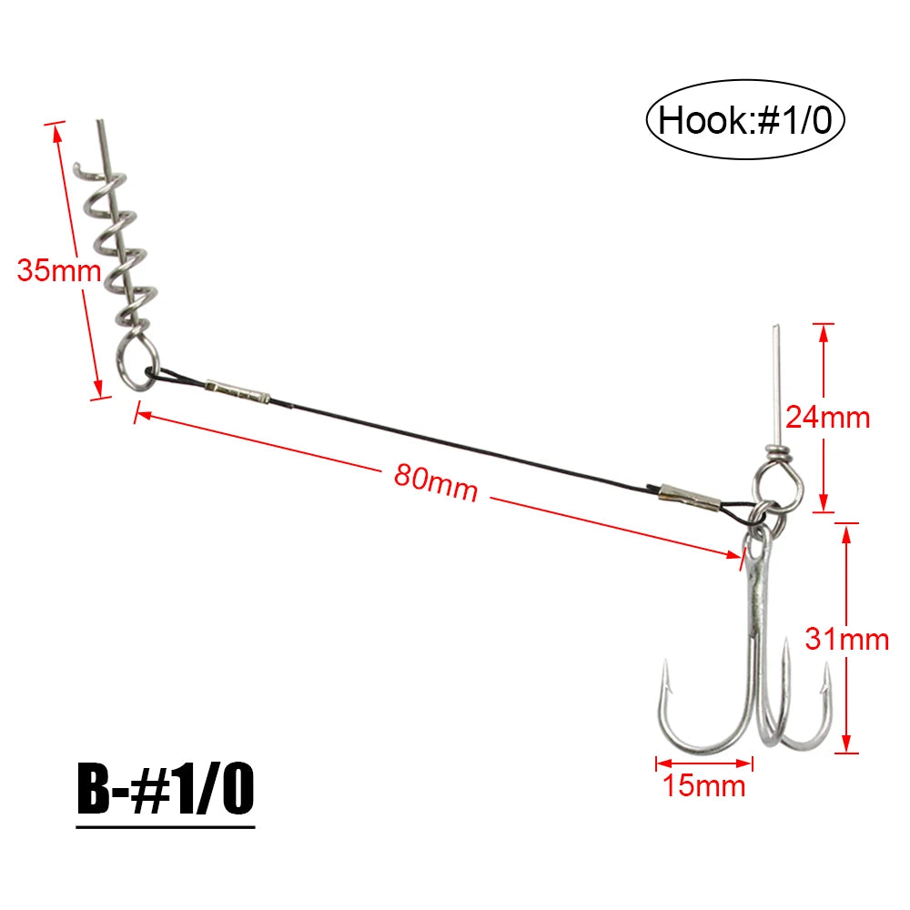 2PC Stinger Wire Trace Leader With Screw Treble Hook For Soft Bait