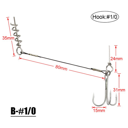 2PC Stinger Wire Trace Leader With Screw Treble Hook For Soft Bait