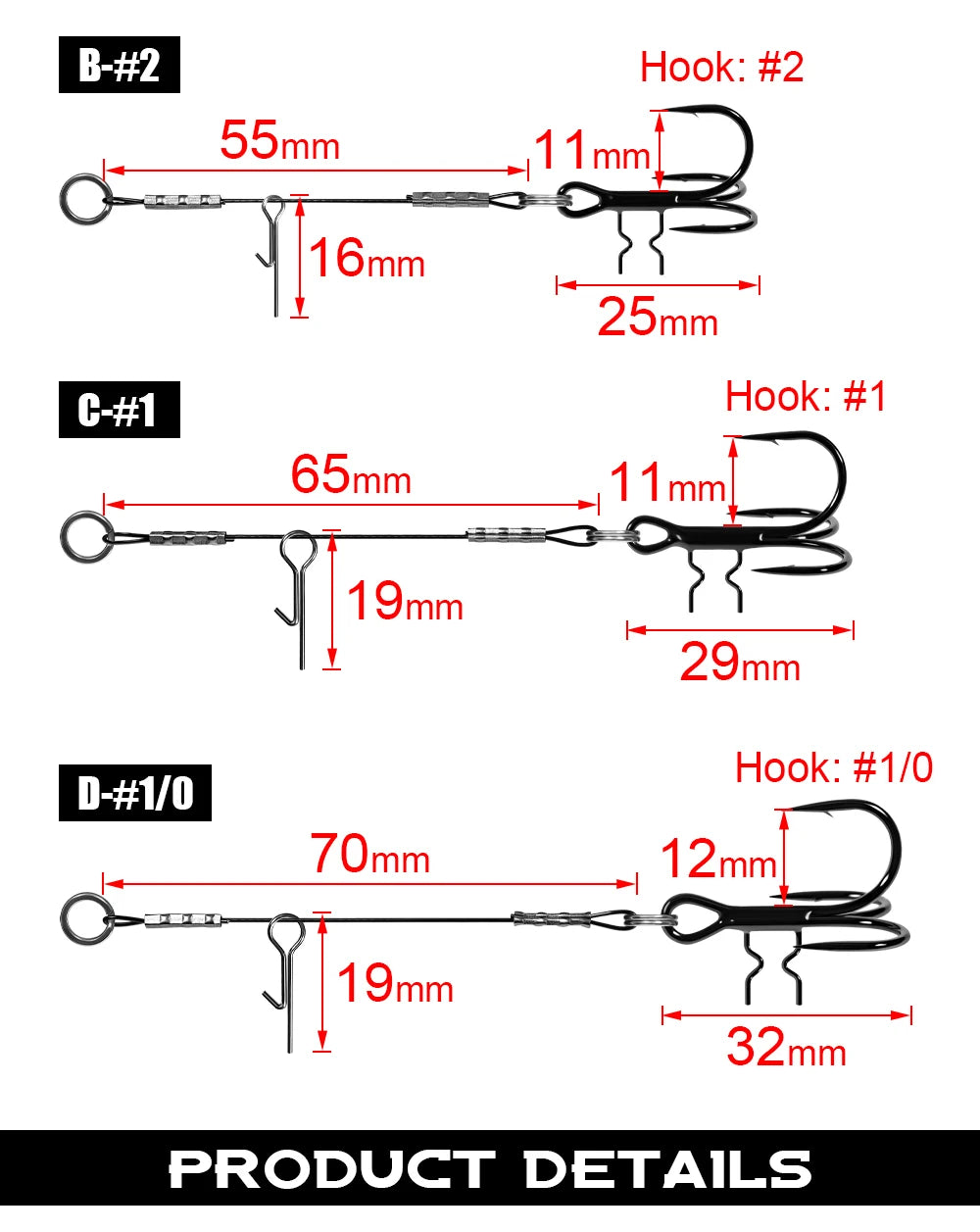 LUREGO 2pcs Strike Point Stinger Rig for Pike Fishing, Wide Bend T Belly Assist Hooks #4 #2 #1 #1/0, Soft Rubber Softbait Lure Fishing Accessorie