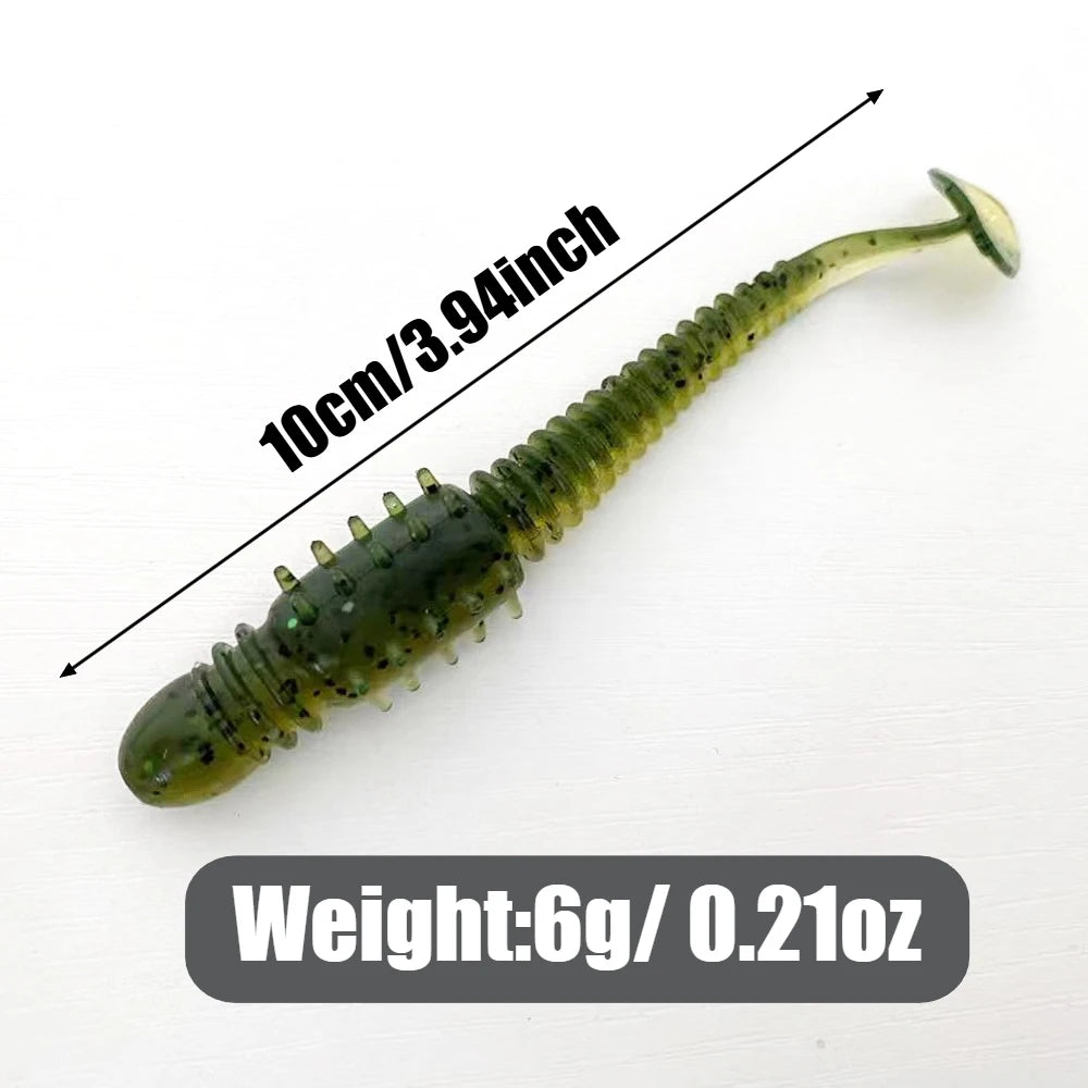 5PCS 10cm Sea Cucumber Style Ribbed Soft Lure with T-Tail