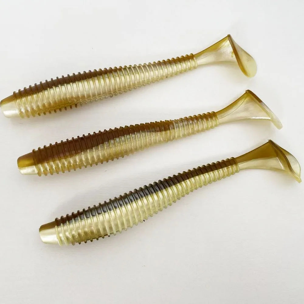 3PCS  16cm/20cm Large Ribbed T-Tail Soft Lure, Realistic Fishing Bait, Slow-Sink Design, Suitable for All Water Layers