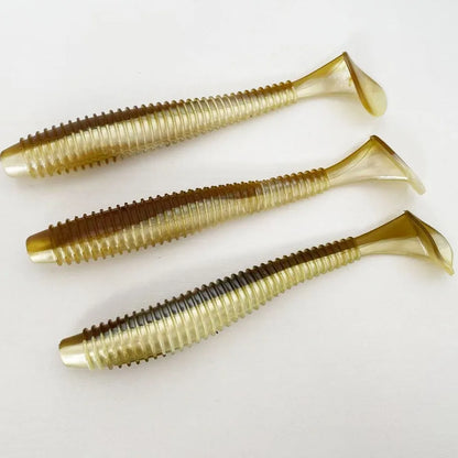 3PCS  16cm/20cm Large Ribbed T-Tail Soft Lure, Realistic Fishing Bait, Slow-Sink Design, Suitable for All Water Layers