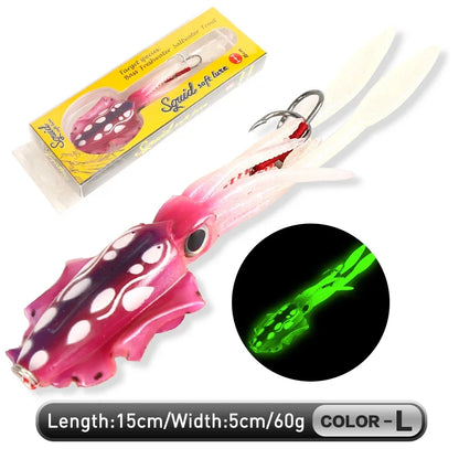 60g Soft Squid Bait Fishing Trolling Lure Octopus Head Jigs Luminous UV Squid Jig