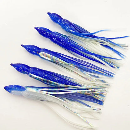 5PCS Bullet Head Squid Skirt Soft Plastic Bait | Saltwater Jigging Lure for Tuna & Sea Bass | 6" 7" Large Size | Puncture-Proof