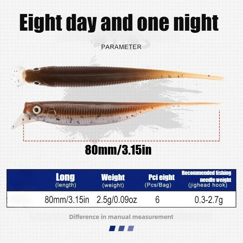80mm 2.5g Soft Crankbait Lure, 6PCS Dual Color Slow Sinking Swimbait