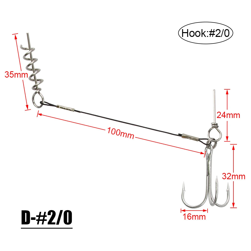 2PC Stinger Wire Trace Leader With Screw Treble Hook For Soft Bait