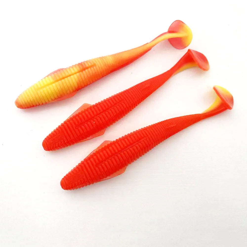 3PCS  12.5cm T-tail Soft Lure: Features a micro-wing dual-groove design for dynamic, all-water action