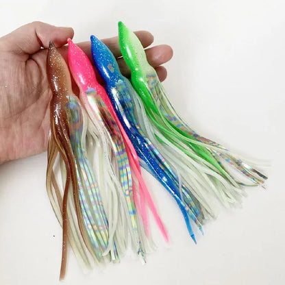 5PCS Bullet Head Squid Skirt Soft Plastic Bait | Saltwater Jigging Lure for Tuna & Sea Bass | 6" 7" Large Size | Puncture-Proof