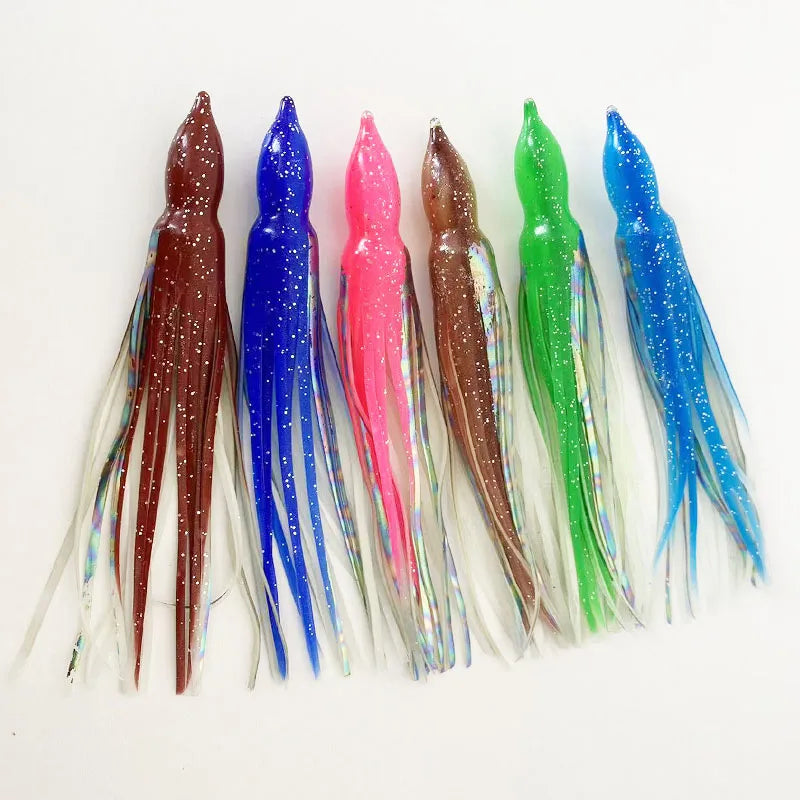 5PCS Bullet Head Squid Skirt Soft Plastic Bait | Saltwater Jigging Lure for Tuna & Sea Bass | 6" 7" Large Size | Puncture-Proof